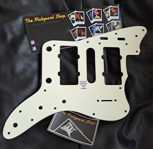 Custom Pickguard - Jazzmaster - Parchment - modifications - Jaguar middle pickup, slide switch delete ( replace with 6mm toggle switch rout ) switch delete ( replace with 5 way selector switch )