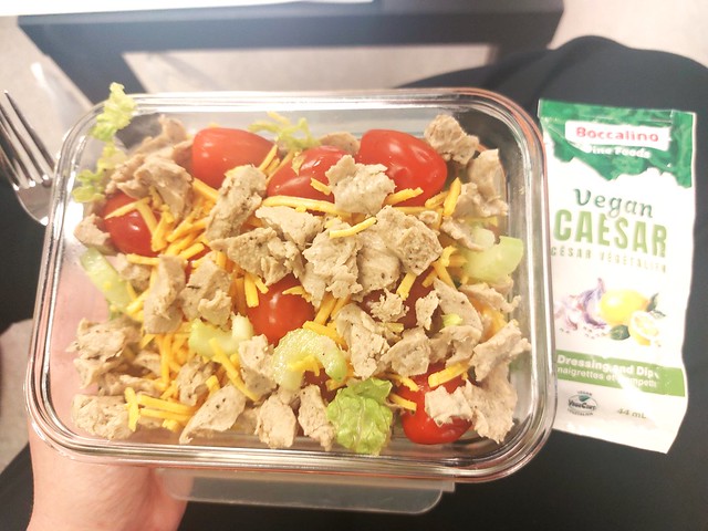 Work Meal: Salad with Chick'n, Cheese & Caesar Dressing (Vegan)