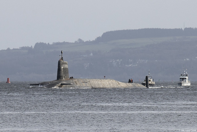Unidentified RN Vanguard-class nuclear ballistic missile submarine (SSBN); Firth of Clyde, Scotland.