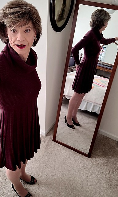 Pleated Sweaterdress Worn to December Dinner With Nail Stylist & Another Customer (3 of 5) – Seeing Double: Take #2