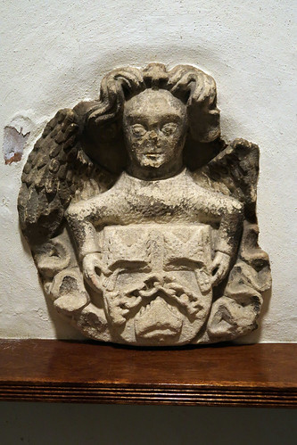 Angel holding the arms of Evesham Abbey