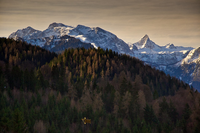 The peaks of the Steinernes Meer seen from above Berchtesgaden