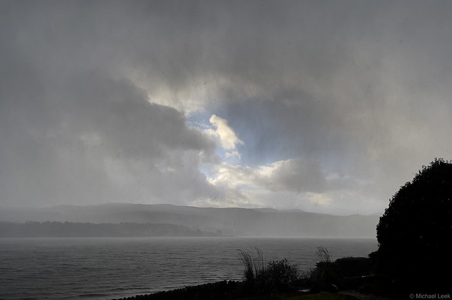 Heavy rain shower; from Strone, the Holy Loch, Argyll, Scotland.