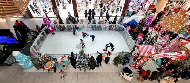 Beautiful synthetic ice rink in a shopping center