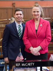 State Rep. Kathleen McCarty and her guest Matt Keatley during the opening day of the 2024 legislative session.