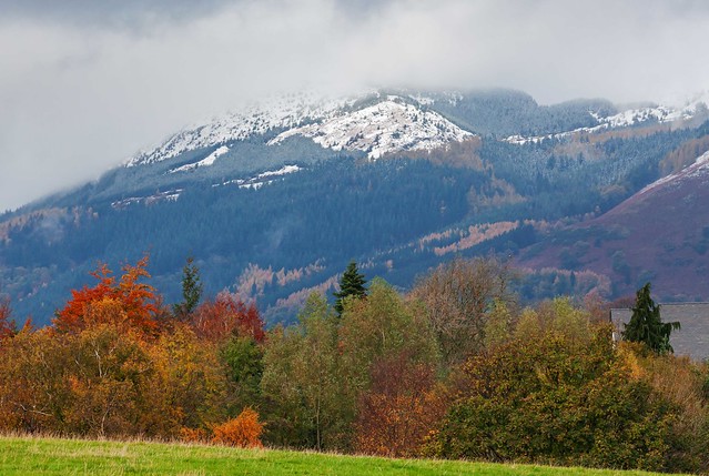 Cloud lingers over snow-capped Skiddaw in this view from Crow Park, Keswick