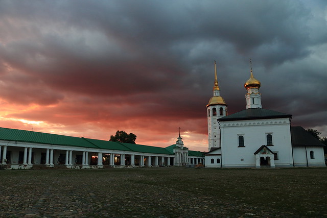 Sunset over square and Voskresenskaya Church (Church of the Resurrection of Christ), Suzdal, Russia