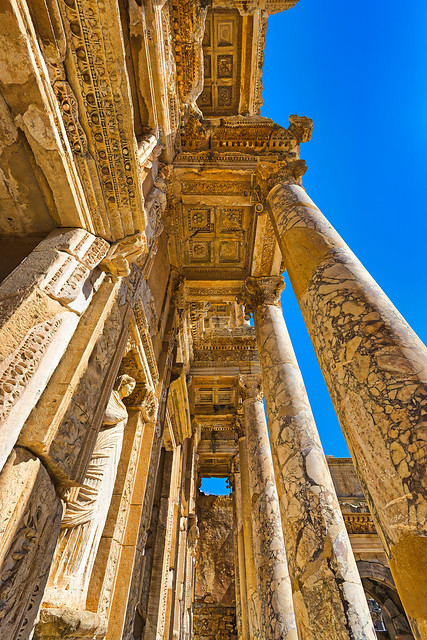 detail of the entrance to the Library of Celsus
