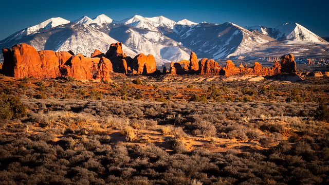La Sal Mountains in Late Afternoon Sun, seen from Arches National Park