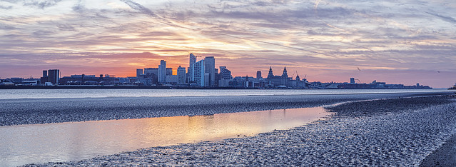 Liverpool waterfront sunrise panorama