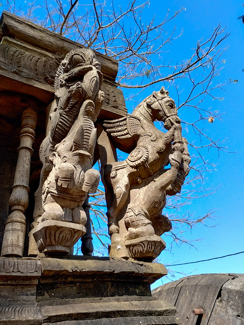 Chariot wood carving at Bhoganandhiswara temple.