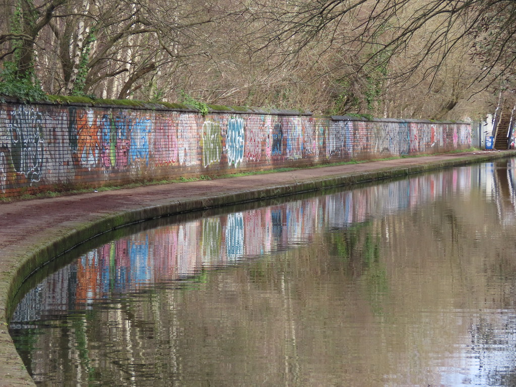 Worcester & Birmingham Canal graffiti reflections from Bath Row to Granville Street