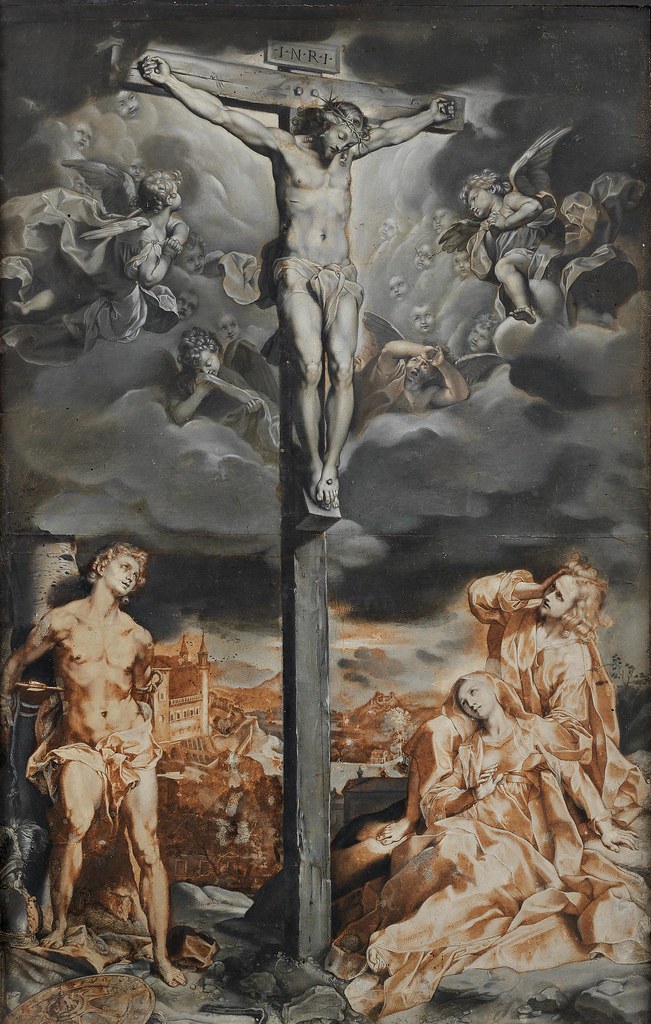 Alessandro Vitali (1580-1650) - The Crucifixion with Saints Sebastian, John the Evangelist and the Virgin Mary