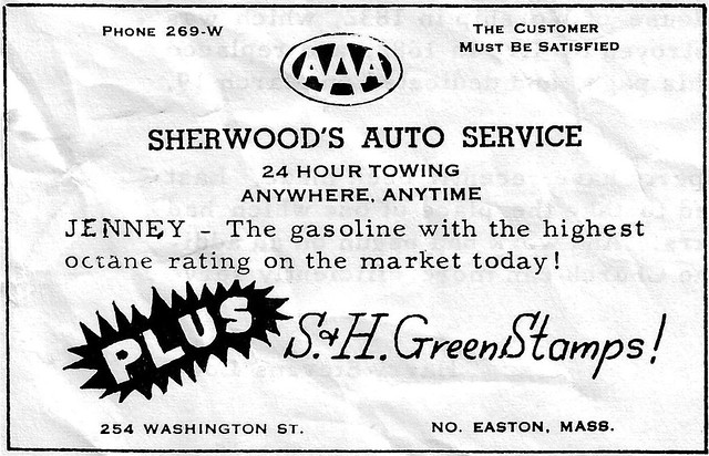 Washington Street, 254, Nye, Sherwood, Sherwood's Auto Service, 254 Washington Street, North Easton, MA, 1950, info, Easton HIstorical Society,