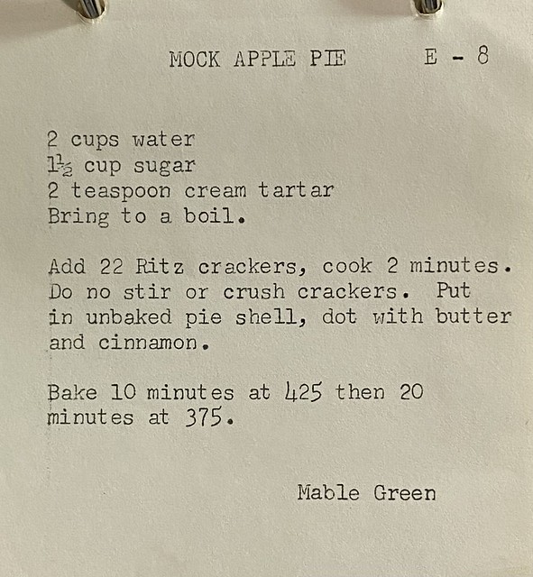 Grandma's Cookbook: Under 'Pies and Tarts' we find 'Mock Apple Pie'