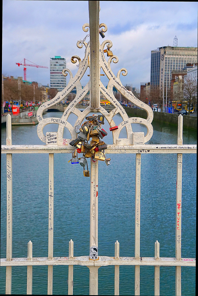 Getting locked on the Ha'penny Bridge in Dublin .....