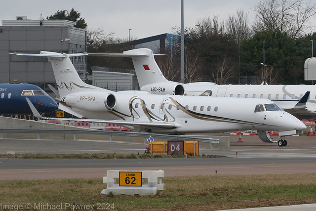 VP-CRA - 2015 build Embraer 135BJ Legacy 650, preparing for departure from Luton