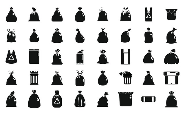Bag for trash icons set simple vector. Food garbage. Dirty dustbin