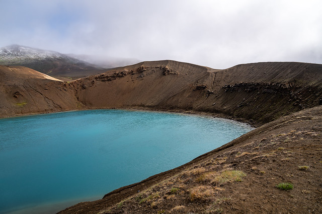 Viti Crater, a volcanic crater filled with teal water, near Krafla and Myvatn in Iceland