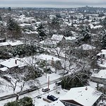 Panorama of a snow-covered city from Jackson Street and Summit Park to the left and the Hillside neighbourhood and city skyline to the right 5 frame aerial panorama taken from DJI Mini 3 Pro drone video. 

Mt. Tolmie in the east (left) to downtown Victoria to the souith (right). My neighbourhood in the foreground with homes along Jackson St, Summit Ave, and Graham St.

Finlayson-Quadra, Victoria, BC, Canada
2024-01-17, 2:47:32 PM