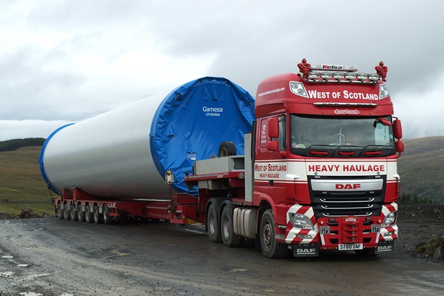 West of Scotland DAF with Tower Section of a Windmill Above New Cumnock