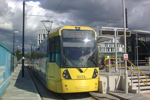M5000 #3033 at Rochdale Town Centre tram stop.