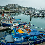 Torquay Harbour from the harbour pier on a hazy but balmy Autumn day, Devon, England.