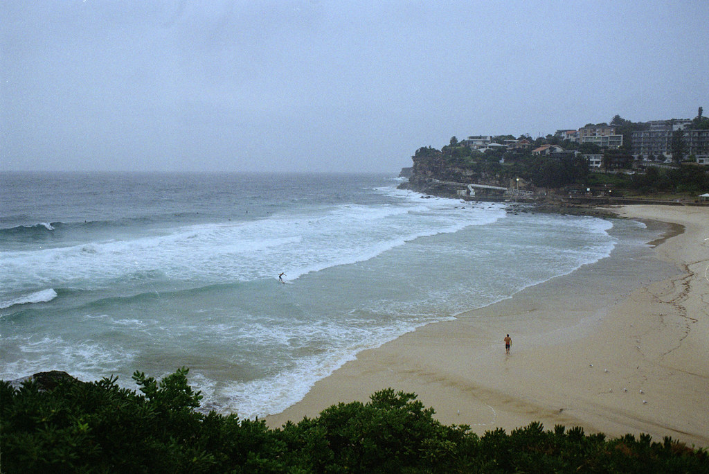 Surfing in the rain at Bronte Beach in Sydney