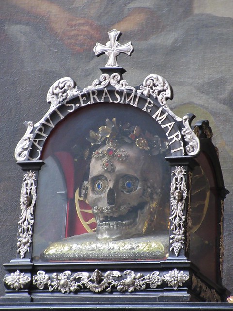 Skull of St Erasmus, Alter Peter, Munich, Bavaria, Germany.