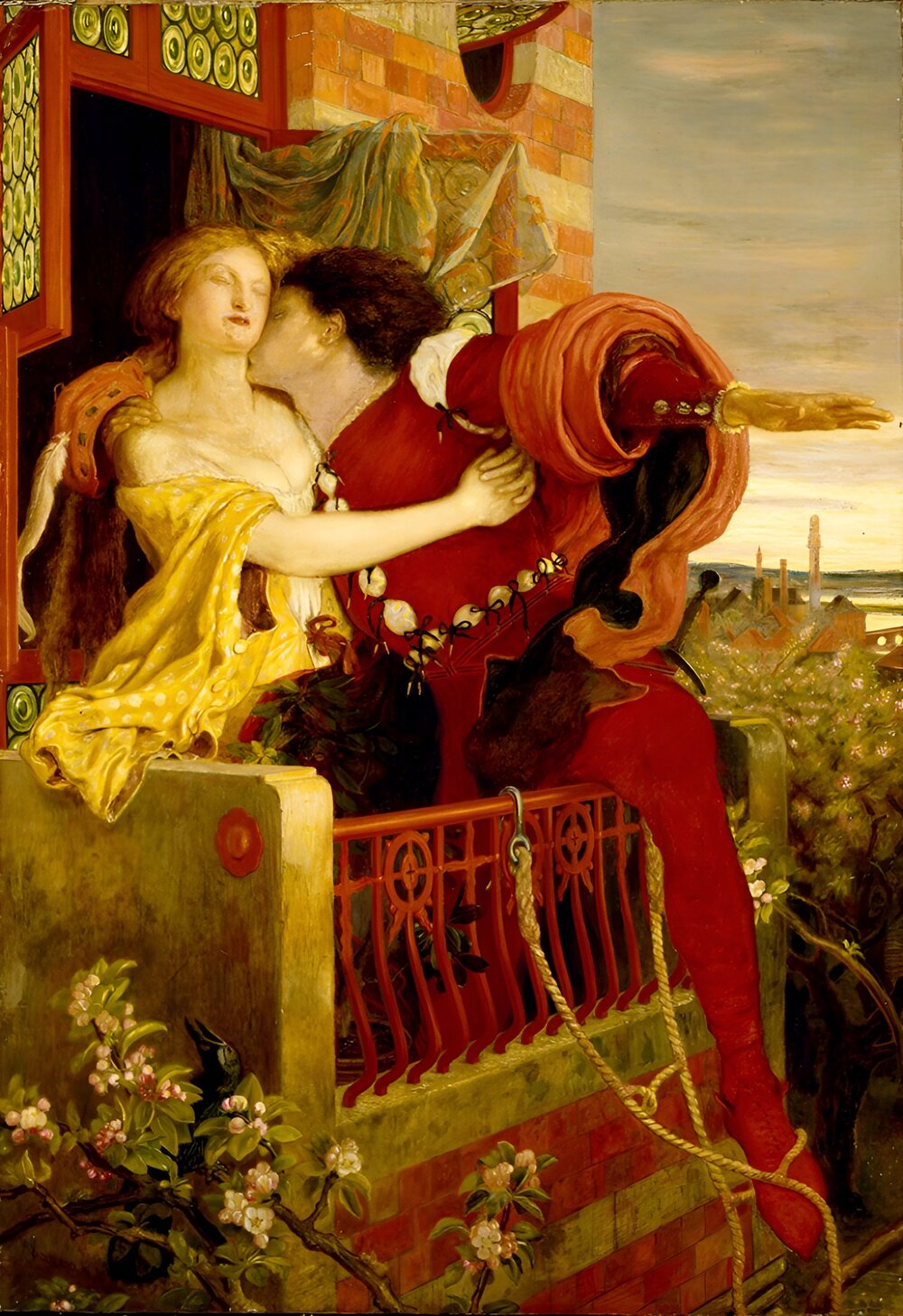 Romeo and Juliet parting on the balcony in Act III by Ford Maddox Brown, 1866.