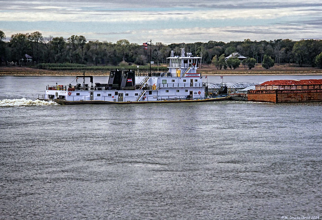 Pushing Lashed Barges up the Mississippi River near Vicksburg