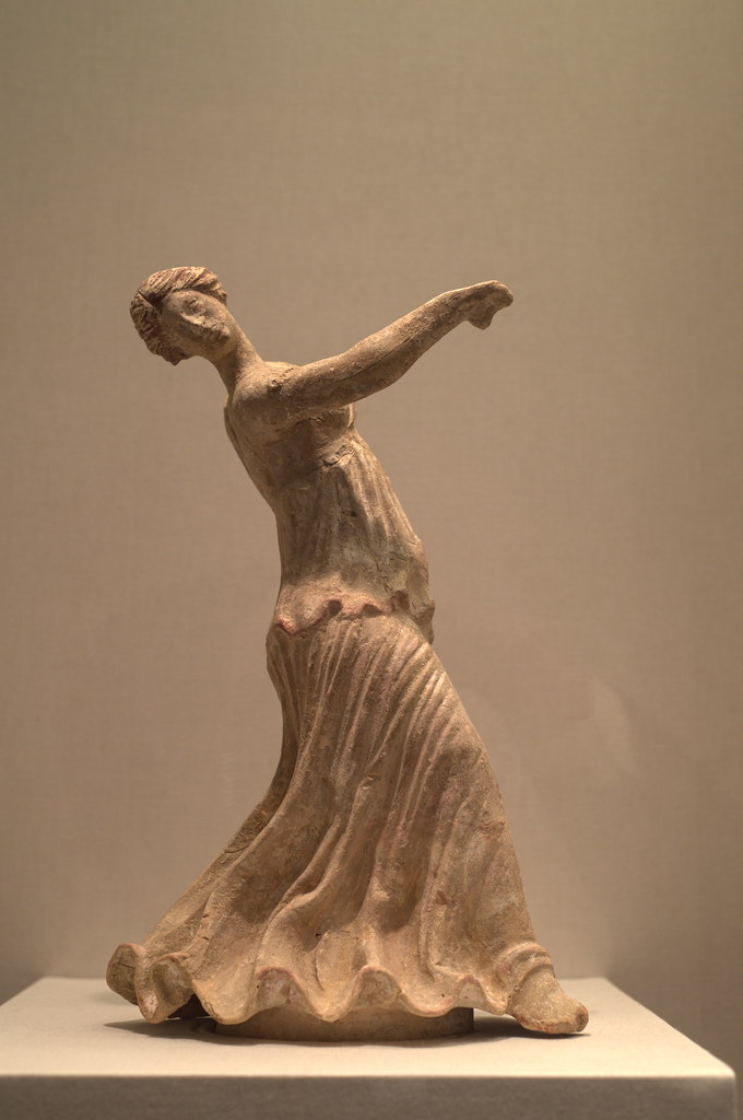 Polychrome terracotta figurine of a dancing woman from Centuripe in San Francisco