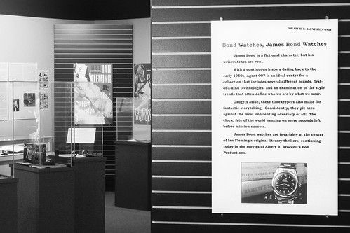"Bond Watches, James Bond Watches" Gallery First-of-its-kind exhibition of all then-known James Bond watch brands featured in motion pictures and original Ian Fleming stories to date, hosted at the National Watch &amp;amp; Clock Museum in Columbia, Pennsylvania, June 11, 2010 - April 30, 2011.

Full resolution image size: 3796 x 2531
Aspect ratio: 6 x 4

Any use of this image subject to terms of licensing with attribution for non-commercial purposes, no derivatives, and &lt;b&gt;must&lt;/b&gt; be accompanies by its complete  copyright reference:

© 2010, 2024 JamesBondWatches.com, All Rights Reserved. USA