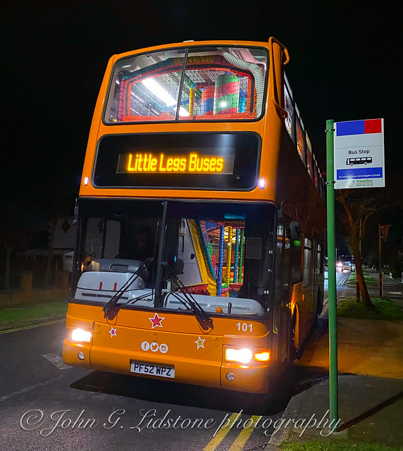 Little Legs Buses Volvo B7TL / Plaxton President 101, PF52 WPZ 'soft' playbus with shutes, bouncy areas, soft balls etc at night after charter