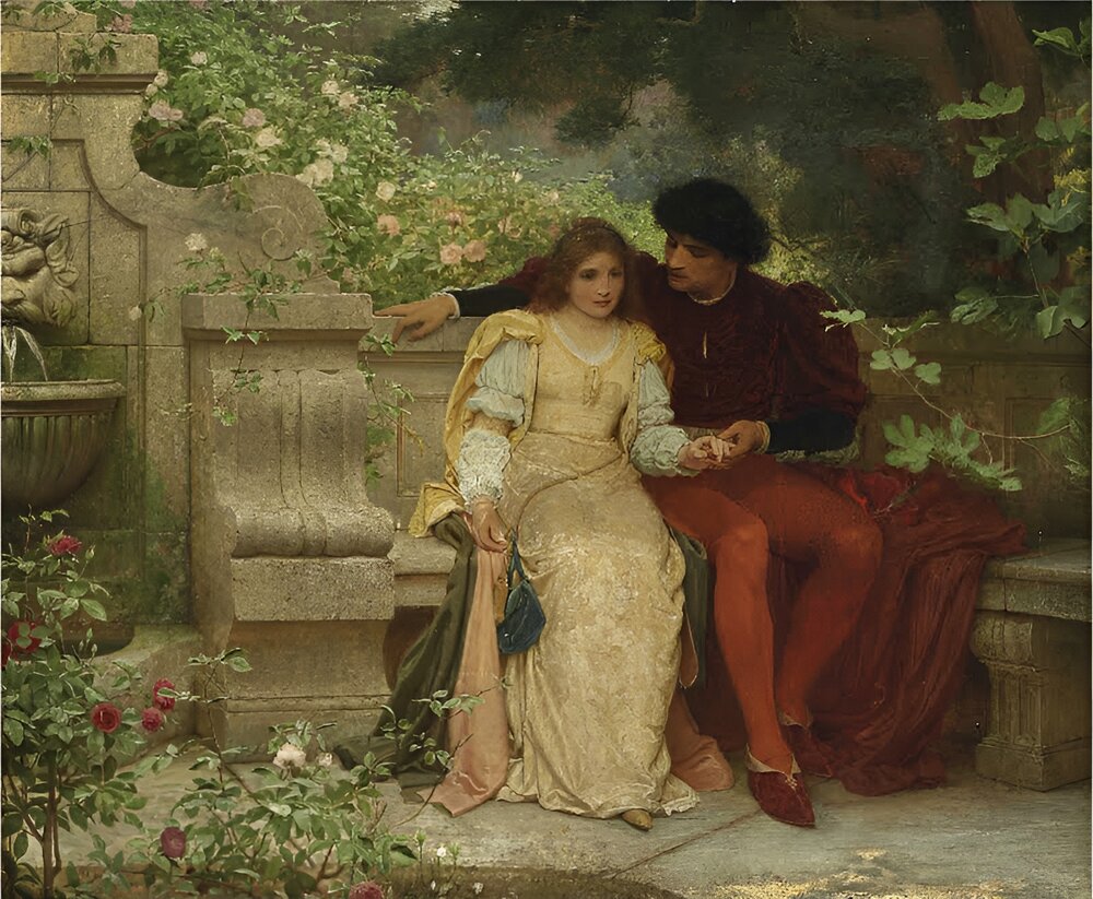 Lovers in a Garden by Charles Edward Perugini (Italian, 1839 - 1918).