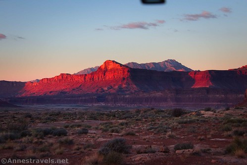 Sunrise over the cliffs near Hite from the Waterhole Flat Road, Glen Canyon National Recreation Area en route to the Maze District of Canyonlands National Park, Utah