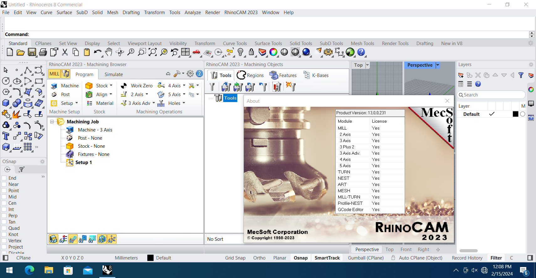 Working with MecSoft RhinoCAM 2023 v13.0.216 for Rhinoceros 8 full