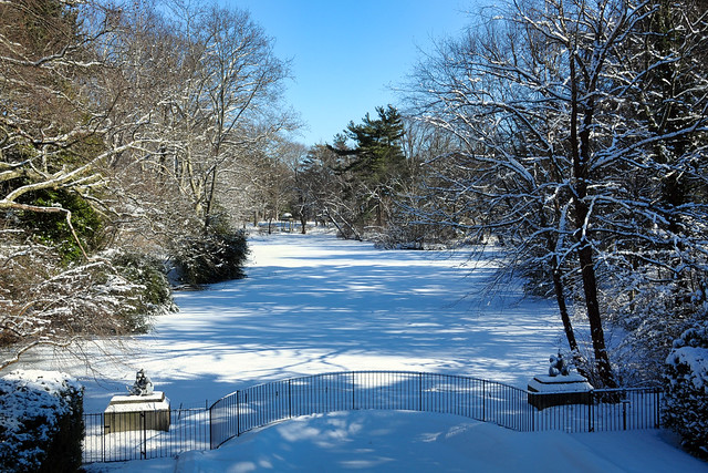 Snow Covered Frozen East Pond and the Temple of Love, Old Westbury Gardens, Old Westbury, New York
