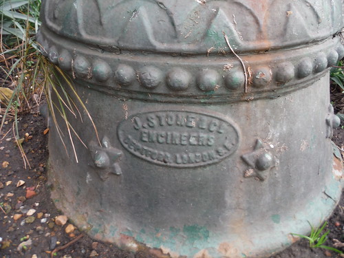 Manufacturers Tag on Victorian Stink Pipe, Bellenden Road, Peckham (J Stone, Deptford) SWC Short Walk 59 - Burgess Park (Elephant &amp; Castle)