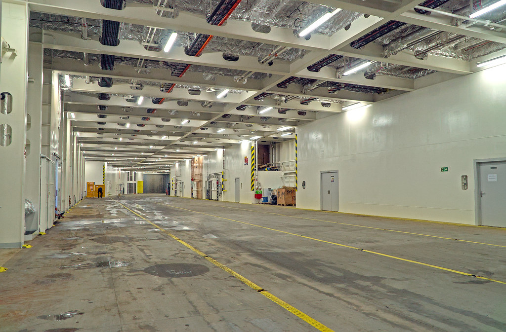 The car deck onboard the ferry Finncanopus