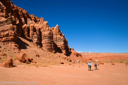 Hiking back (so the cliff wall is on our left) en route to the Goblin's Lair, Goblin Valley State Park, Utah