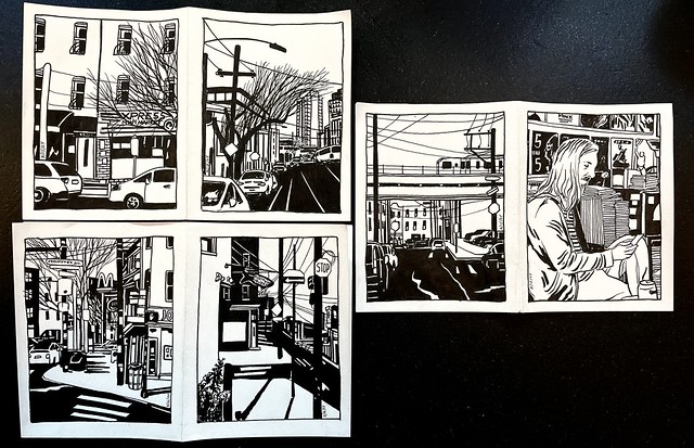 2/16/24. Fishtown, PA. Drawing street scenes and scene from Philadelphia Record Exchange for a zine