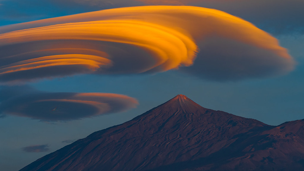 Lenticular clouds over Volcano Teide Tenerife Spain Canarias