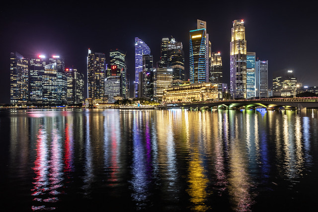 Colourful Night Reflections in Singapore Marina Bay