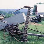 Southeast Pennsylvania Farm: Old Hay Cutter I spent summer of 1973 recovering from a cranioplasty due to having been severely beaten by a Rockford, Illinois, police officer (R. Bast) several years earlier. Rural or semi-rural Pennsylvania; digital copy of slide. Complete indexed photo collection at WorldHistoryPics.com.