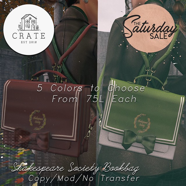 crate Shakespear Book Bag for The Saturday Sale!