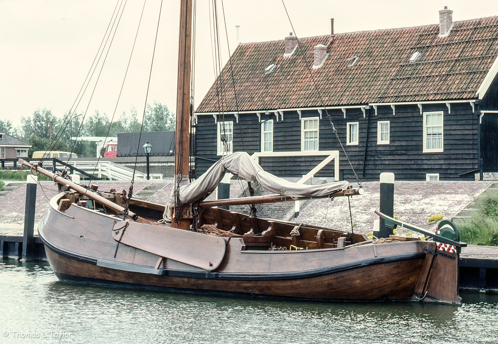 Classic sailing barge and building, Hoorn, Netherlands