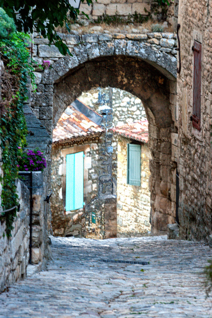 Steep Road Passes under a House in Lacoste - South of France