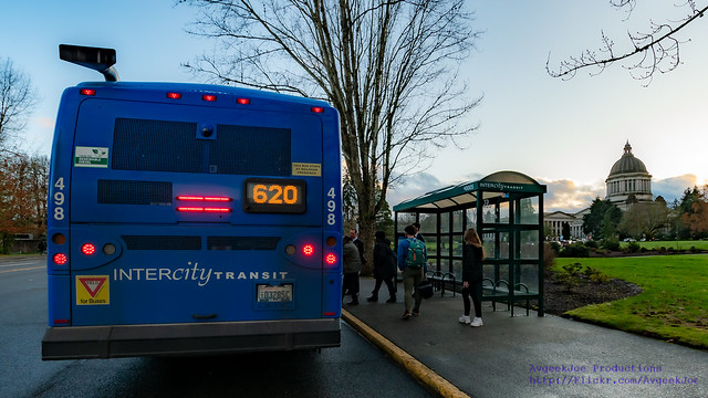 Souls Boarding Intercity Transit 620 at Washington State Legislature in the Sunset