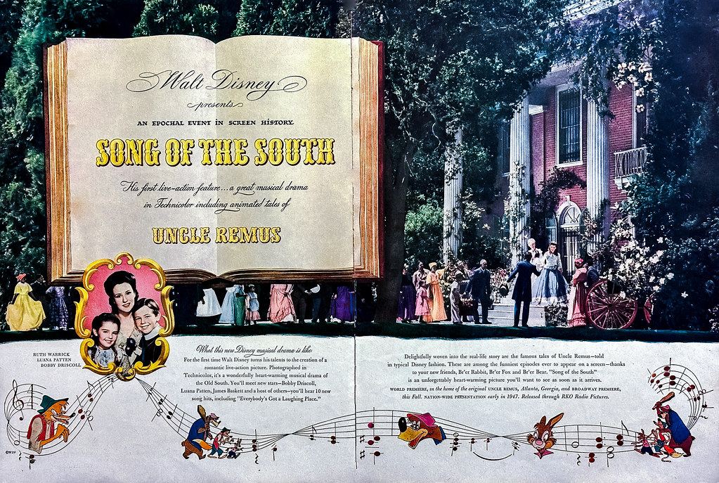 Two-page magazine ad for Walt Disney’s “Song of the South” (1946).